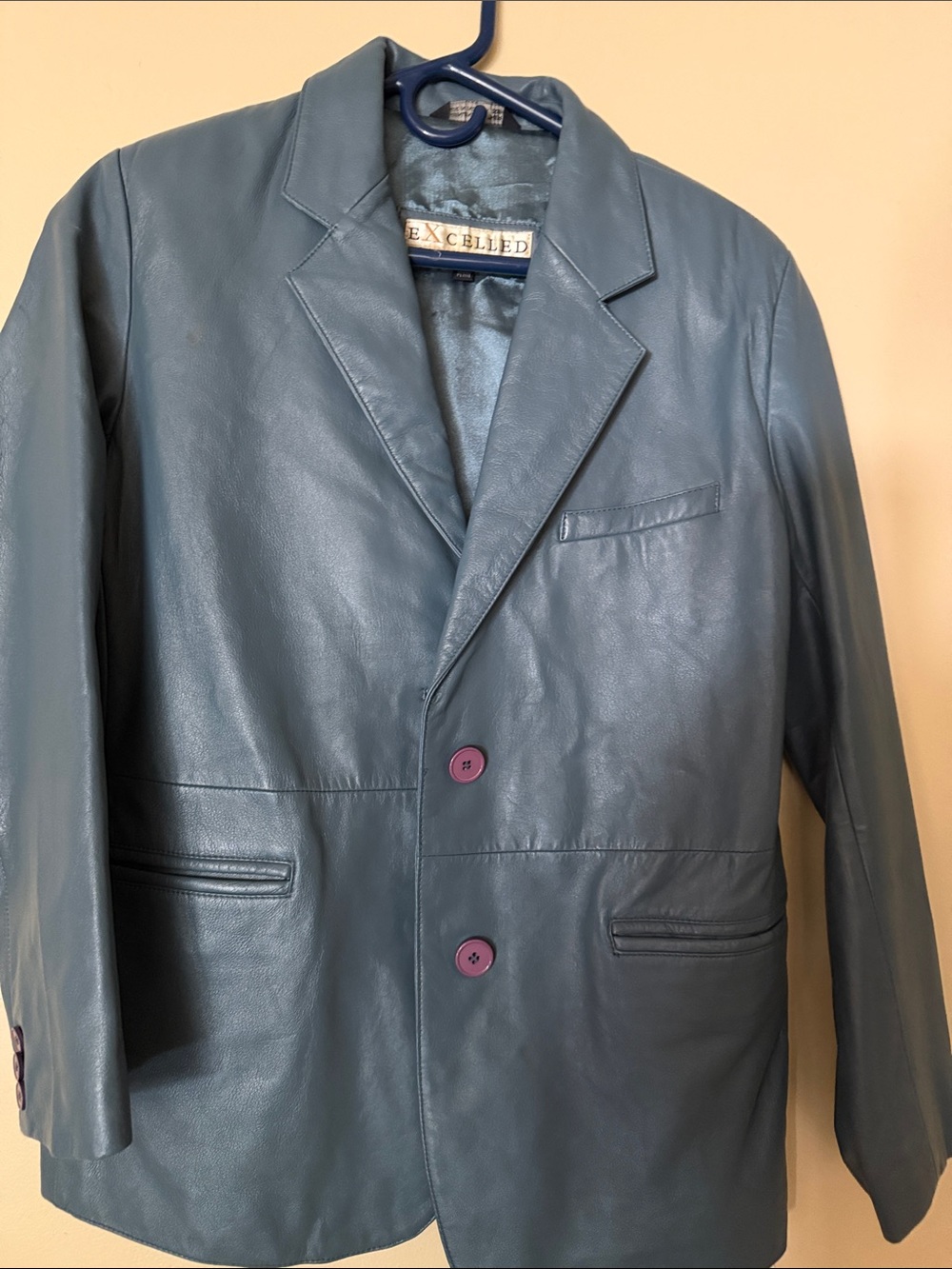 EXCELLED Teal Leather Blazer